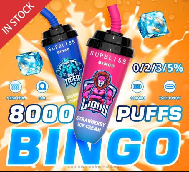 RandM Supbliss Bingo 8000 Vape Pod Gerät 1St 04LD256 - RandM Vape Deutschland Erdbeereis