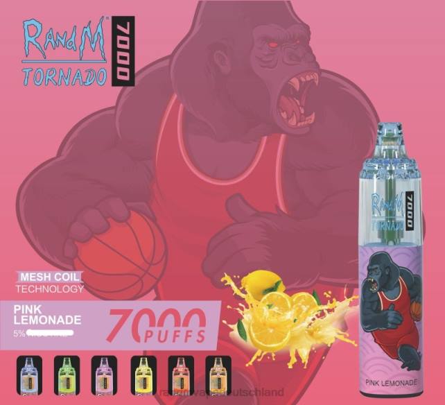 RandM Tornado 7000 Airflow Control Vape-Gerät 1St 04LD174 - RandM Vape Köln pinke Limonade