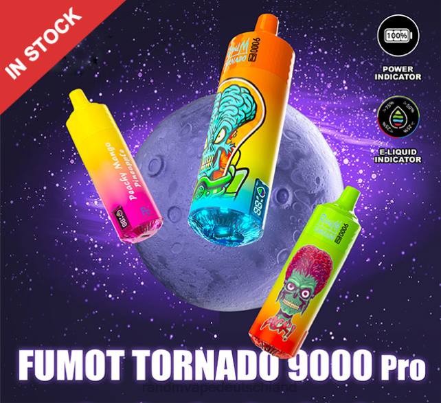 Fumot RandM Tornado 9000 Pro Vape-Gerät mit Akku und E-Juice-Display Version 3 04LD220 - RandM Tornado Deutschland Erdbeer-Pomp (Granatapfel)